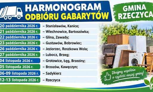 Zdjęcie do HARMONOGRAM ODBI&Oacute;RU GABARYT&Oacute;W GMINA RZECZYCA